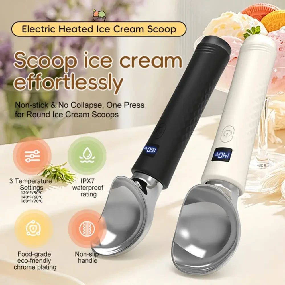 Cuchara para helado eléctrica con calefacción y pantalla digital