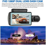 Cámara de salpicadero DVR para coche con doble lente 1080P, grabadora de vídeo, sensor G, cámara frontal e interior