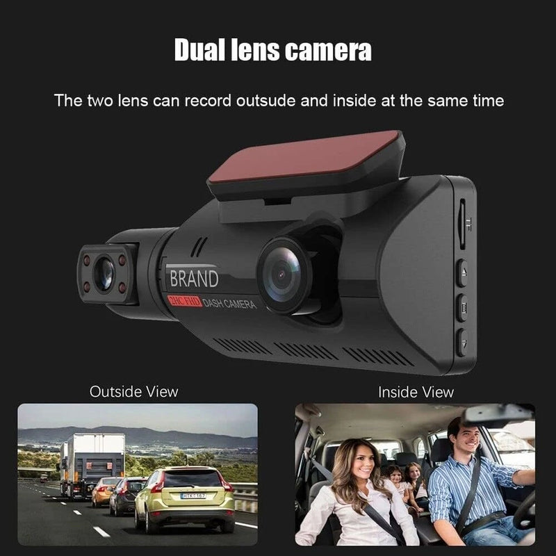 Cámara de salpicadero DVR para coche con doble lente 1080P, grabadora de vídeo, sensor G, cámara frontal e interior
