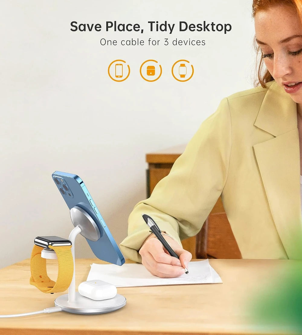 Estación de carga inalámbrica magnética 3 en 1 para dispositivos Apple, 15 W