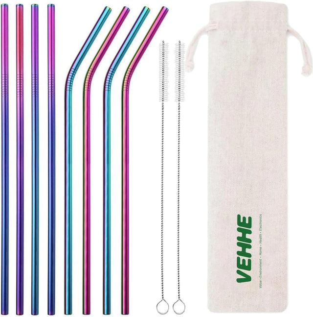 Rainbow Stainless Steel Straws, 8 Pack