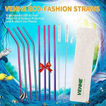 Rainbow Stainless Steel Straws, 8 Pack