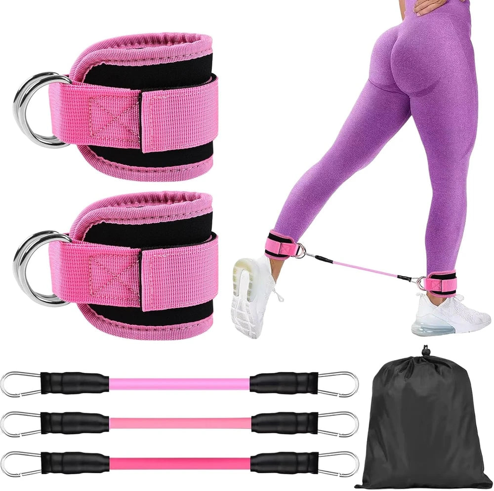 Bandas de resistencia para tobillo con correas para mujer y hombre: equipo de entrenamiento de piernas y glúteos ajustable de 3 niveles, bandas de ejercicio portátiles para gimnasio en casa para patadas, empujes de cadera, yoga y entrenamiento de fuerza