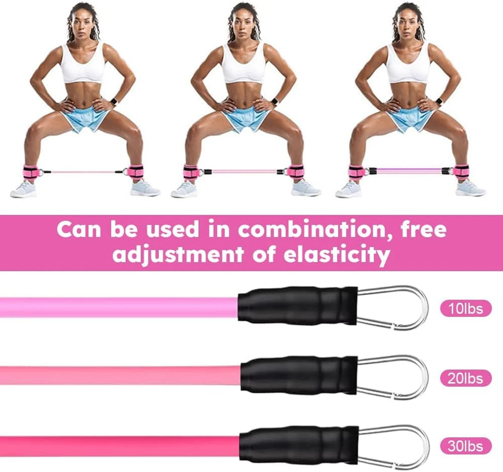 Bandas de resistencia para tobillo con correas para mujer y hombre: equipo de entrenamiento de piernas y glúteos ajustable de 3 niveles, bandas de ejercicio portátiles para gimnasio en casa para patadas, empujes de cadera, yoga y entrenamiento de fuerza