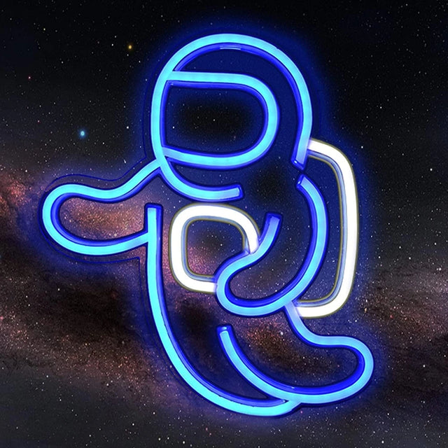 Proyector de luz de neón de astronauta, letrero LED espacial para decoración de pared de dormitorio, alimentado por USB con interruptor, 14.1 x 12.6 pulgadas, letrero de neón genial para sala de estar o juegos, regalo de cumpleaños para niños (azul)