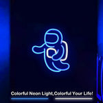 Proyector de luz de neón de astronauta, letrero LED espacial para decoración de pared de dormitorio, alimentado por USB con interruptor, 14.1 x 12.6 pulgadas, letrero de neón genial para sala de estar o juegos, regalo de cumpleaños para niños (azul)