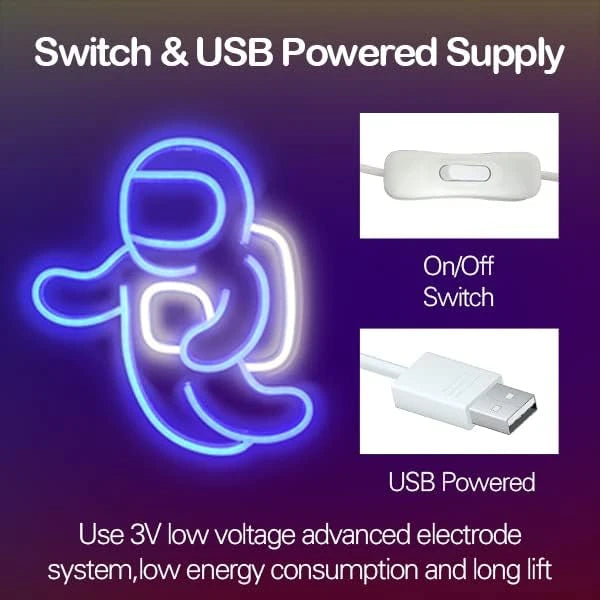 Proyector de luz de neón de astronauta, letrero LED espacial para decoración de pared de dormitorio, alimentado por USB con interruptor, 14.1 x 12.6 pulgadas, letrero de neón genial para sala de estar o juegos, regalo de cumpleaños para niños (azul)