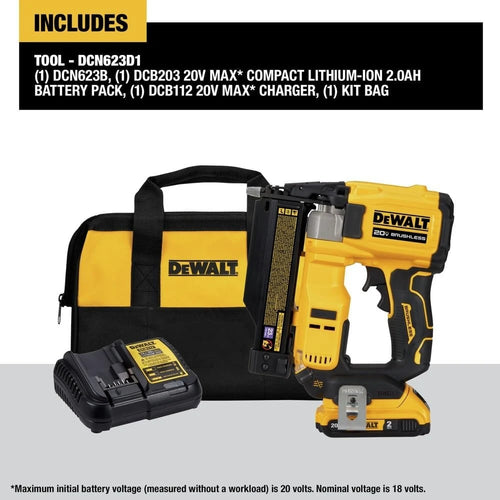 Kit de clavadora para clavos sin cabeza de calibre 23, inalámbrica, de iones de litio ATOMIC 20V MAX, con batería de 2.0Ah y cargador
