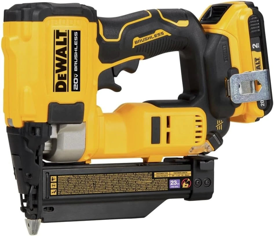 Kit de clavadora para clavos sin cabeza de calibre 23, inalámbrica, de iones de litio ATOMIC 20V MAX, con batería de 2.0Ah y cargador