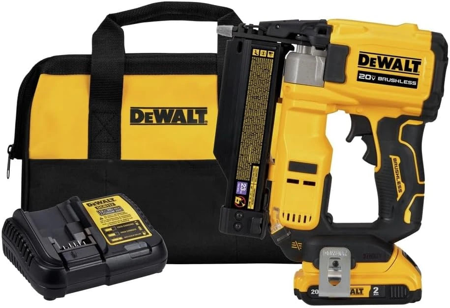 Kit de clavadora para clavos sin cabeza de calibre 23, inalámbrica, de iones de litio ATOMIC 20V MAX, con batería de 2.0Ah y cargador
