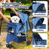 Cochecito para mascotas de 3 ruedas, cochecito plegable y ligero para perros pequeños y medianos y gatos, con malla transpirable y cubierta impermeable con cesta de almacenamiento, para paseos diarios y viajes al aire libre (azul)