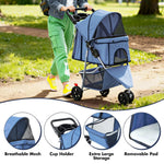 Cochecito para mascotas de 3 ruedas, cochecito plegable y ligero para perros pequeños y medianos y gatos, con malla transpirable y cubierta impermeable con cesta de almacenamiento, para paseos diarios y viajes al aire libre (azul)