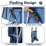 Cochecito para mascotas de 3 ruedas, cochecito plegable y ligero para perros pequeños y medianos y gatos, con malla transpirable y cubierta impermeable con cesta de almacenamiento, para paseos diarios y viajes al aire libre (azul)
