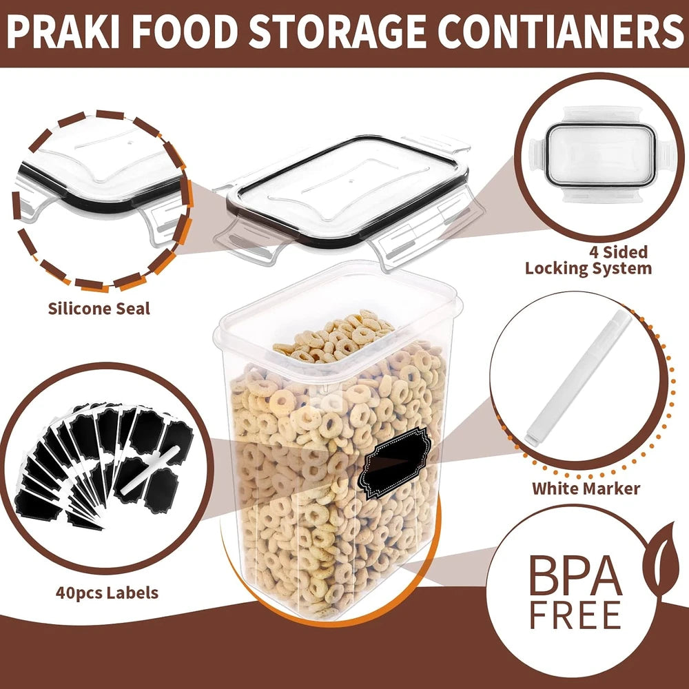Juego de recipientes herméticos para almacenar alimentos con tapas - 24 piezas, organización de cocina y despensa sin BPA, recipientes de plástico a prueba de fugas para cereales, harina y azúcar - etiquetas y marcador