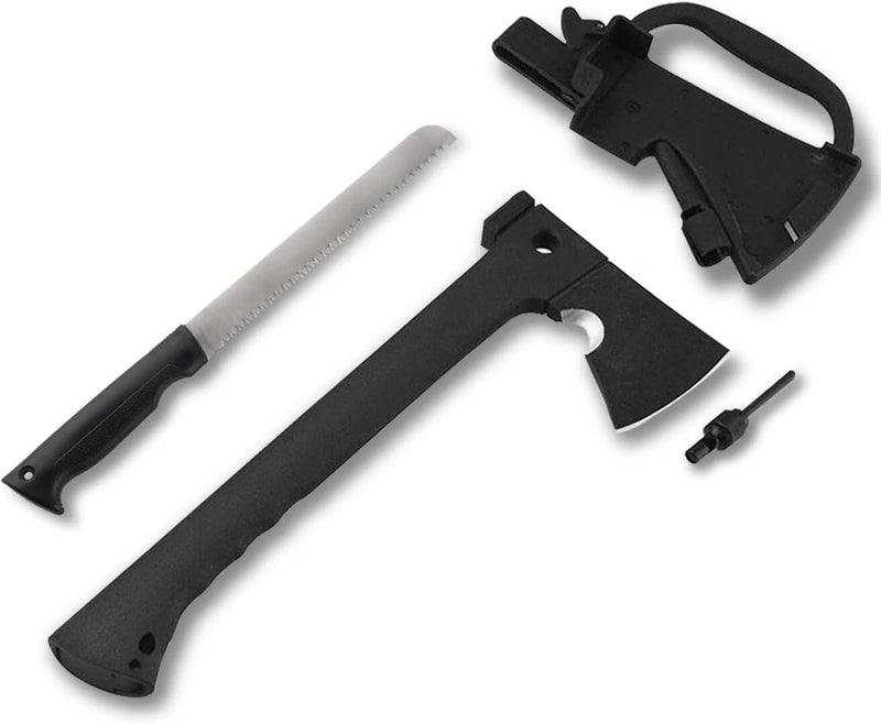 Hacha de mano para acampar con funda y equipo de supervivencia: hacha ligera con sierra de madera dentada integrada, cuchillo y herramientas de iniciador de fuego de magnesio