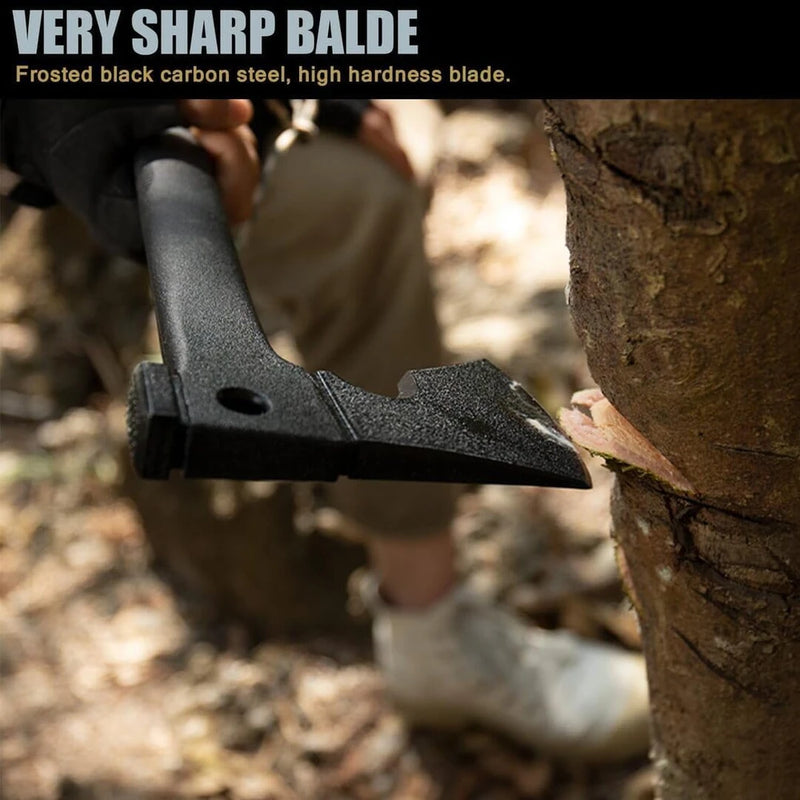 Hacha de mano para acampar con funda y equipo de supervivencia: hacha ligera con sierra de madera dentada integrada, cuchillo y herramientas de iniciador de fuego de magnesio