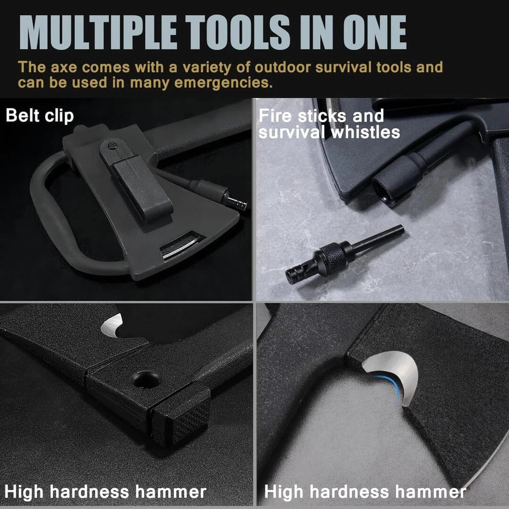 Hacha de mano para acampar con funda y equipo de supervivencia: hacha ligera con sierra de madera dentada integrada, cuchillo y herramientas de iniciador de fuego de magnesio