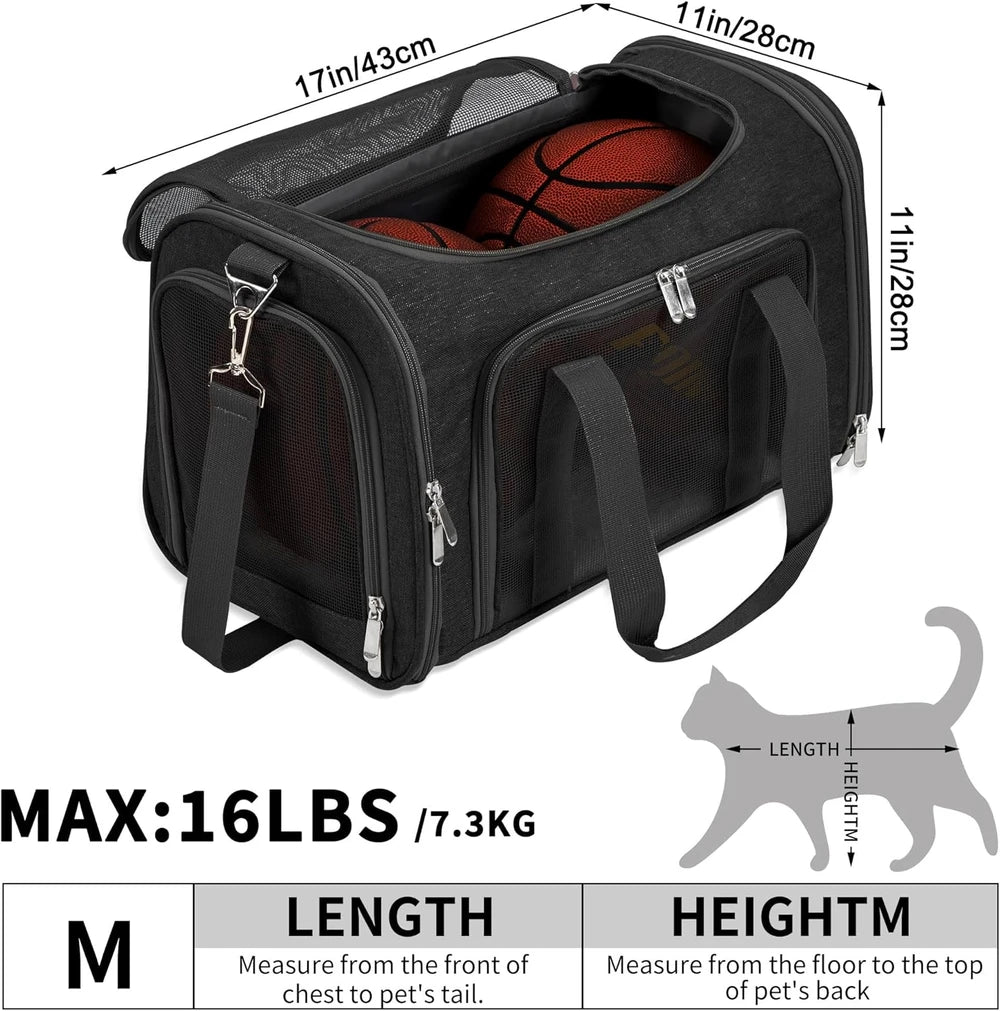 Transportín para Gatos - Transportín Portátil Plegable para Perros y Mascotas, Bolso de Lona Blanda para Mascotas de hasta 10 kg, Transportín Apto para Aerolíneas para Cachorros