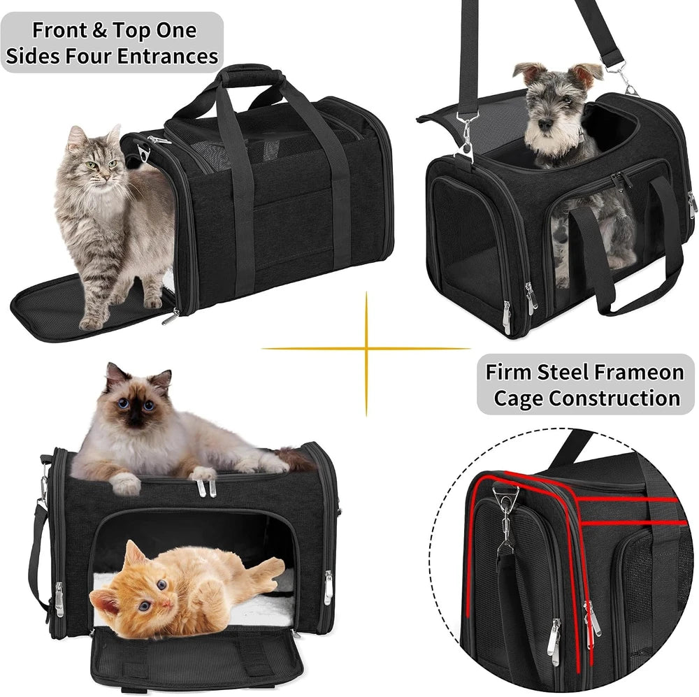 Transportín para Gatos - Transportín Portátil Plegable para Perros y Mascotas, Bolso de Lona Blanda para Mascotas de hasta 10 kg, Transportín Apto para Aerolíneas para Cachorros