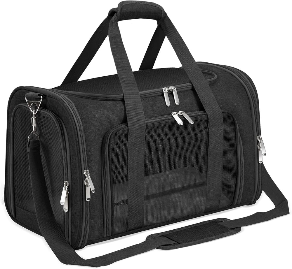 Transportín para Gatos - Transportín Portátil Plegable para Perros y Mascotas, Bolso de Lona Blanda para Mascotas de hasta 10 kg, Transportín Apto para Aerolíneas para Cachorros