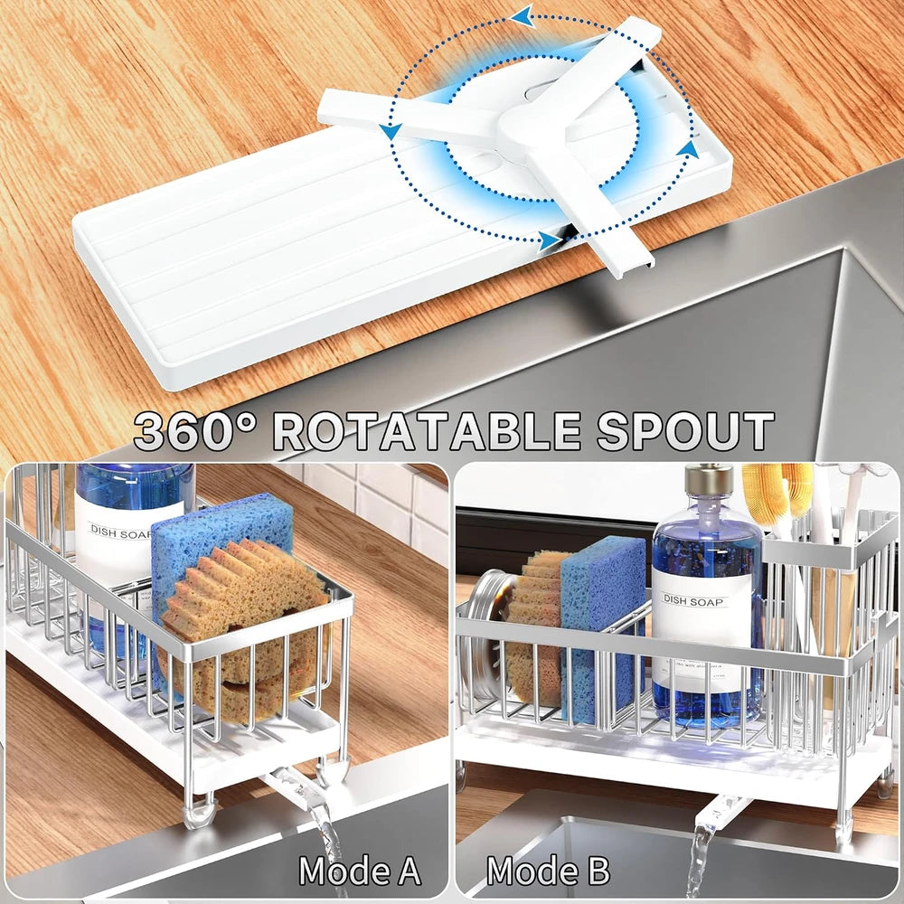Cisily Stainless Steel Sink Caddy with Sponge & Brush Holder