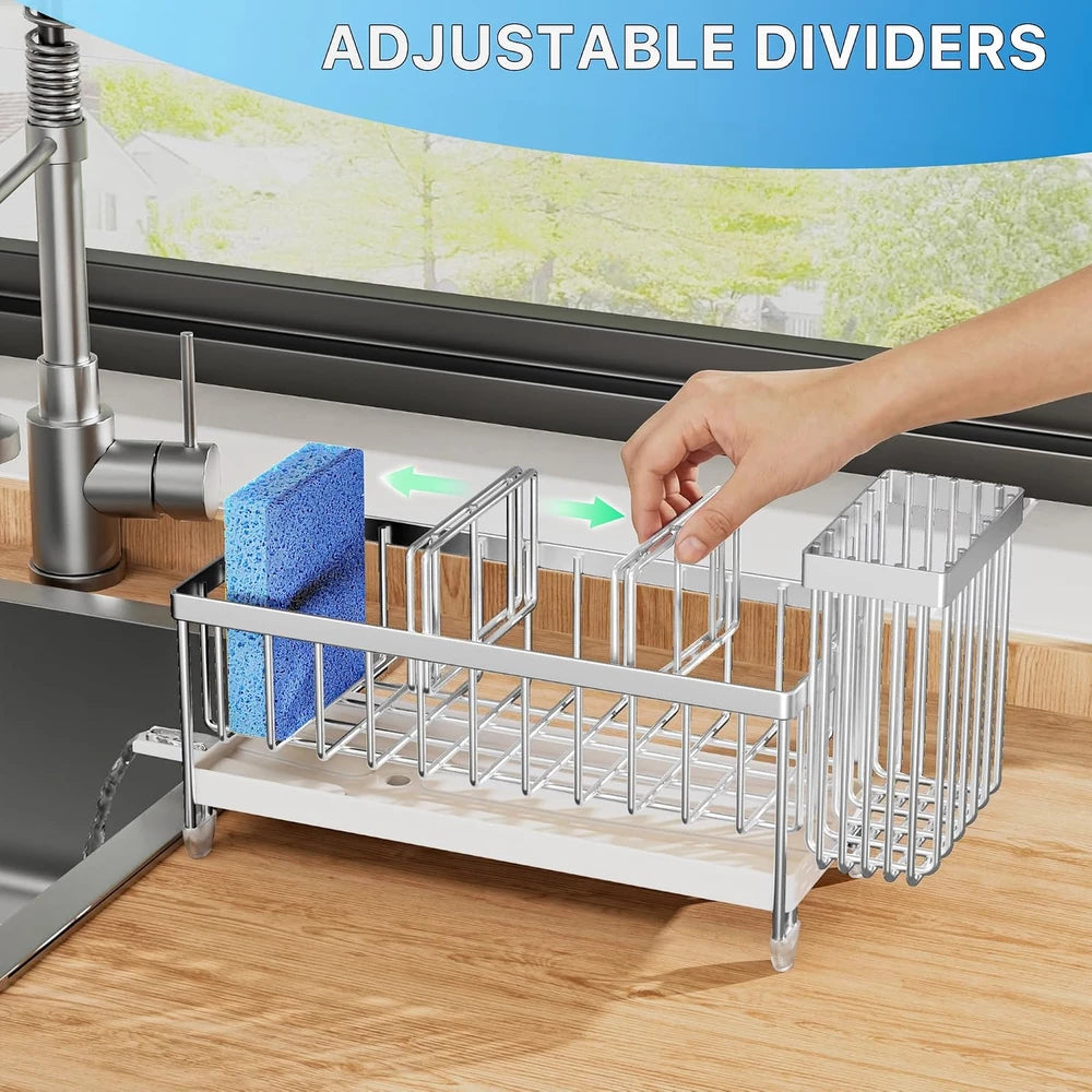 Cisily Stainless Steel Sink Caddy with Sponge & Brush Holder