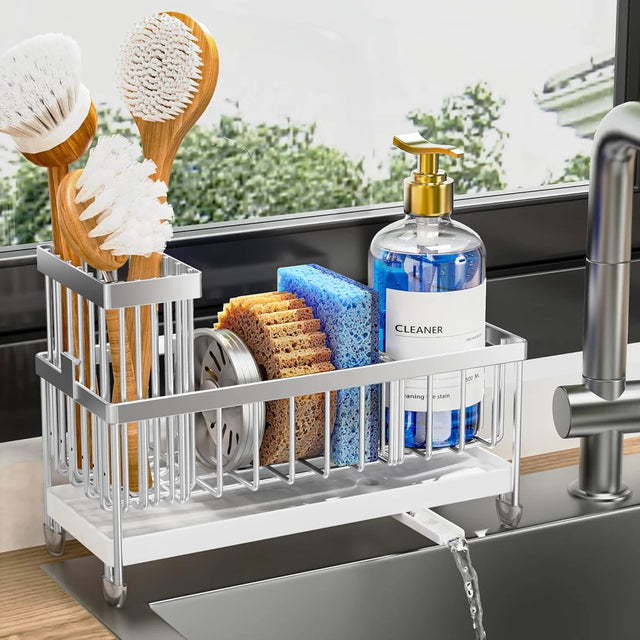 Cisily Stainless Steel Sink Caddy with Sponge & Brush Holder