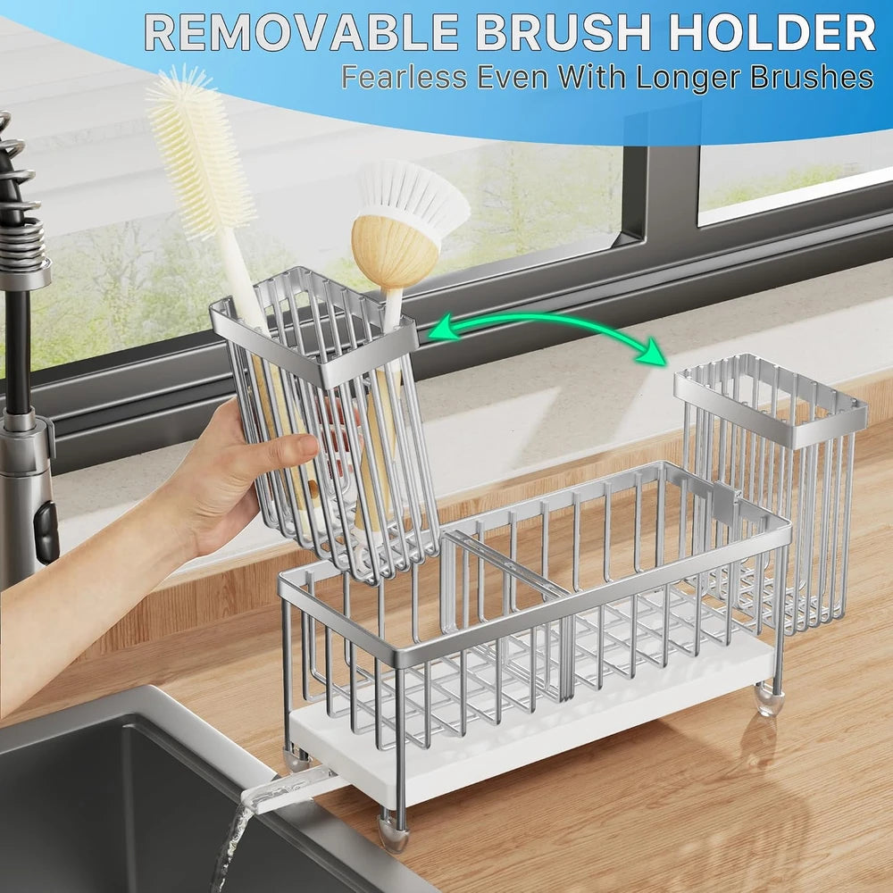 Cisily Stainless Steel Sink Caddy with Sponge & Brush Holder