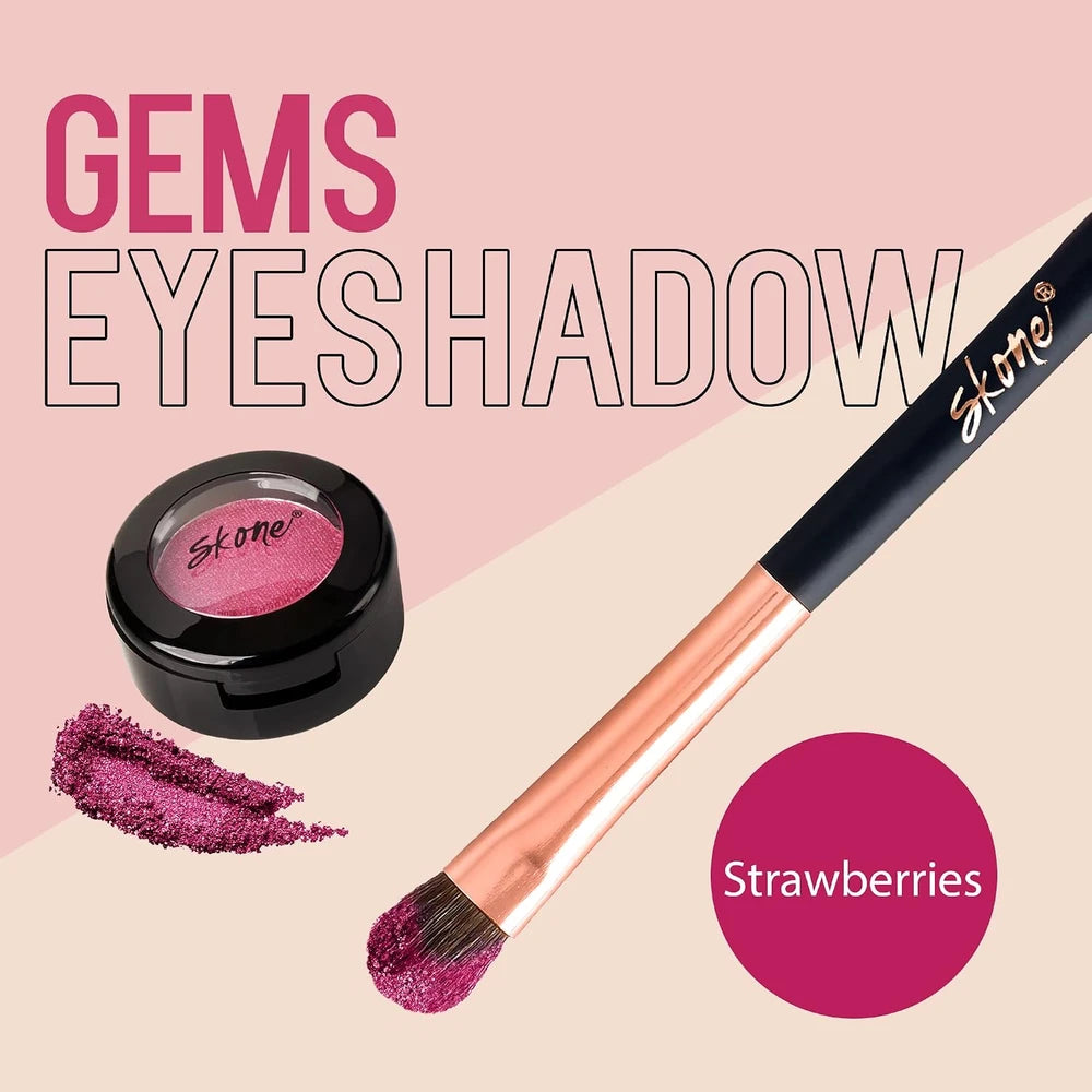 Sombras de ojos Cosmetics Gems, altamente pigmentadas, maquillaje de larga duración, sombra individual con acabado profesional brillante - ultradifuminable, tonos ligeramente brillantes - sombra de ojos rosa - fresas