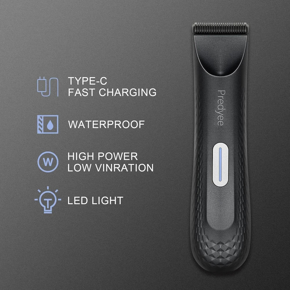 Recortadora eléctrica de vello para la ingle para hombres, cortapelos corporal y púbico resistente al agua, cuchilla de cerámica reemplazable