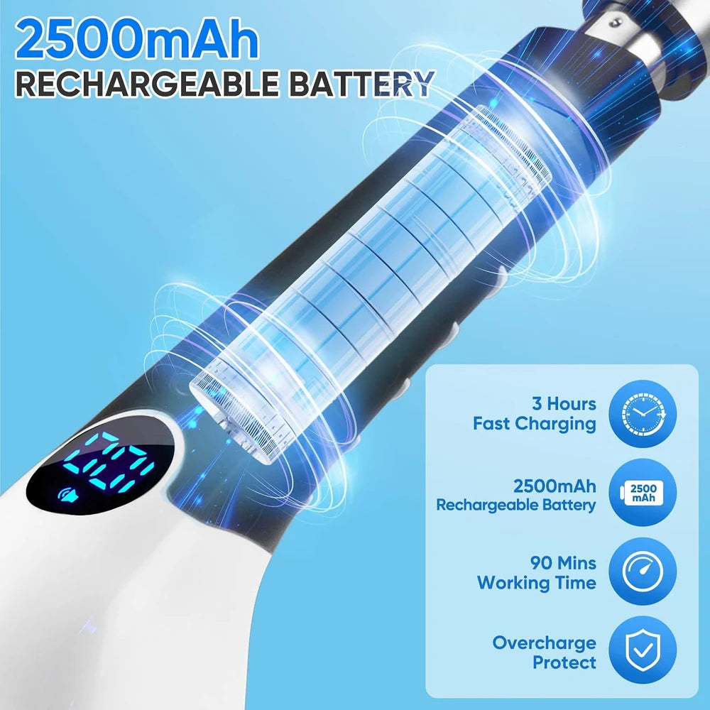 Cepillo eléctrico giratorio, cepillo de limpieza inalámbrico con 8 cabezales reemplazables, cepillo potente para ducha con mango largo para suelo, azulejos, baño, bañera