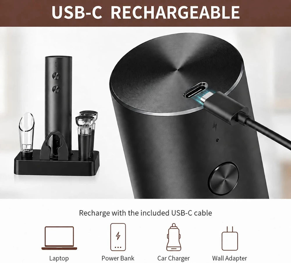 Abrebotellas eléctrico de vino, juego de abridor automático recargable