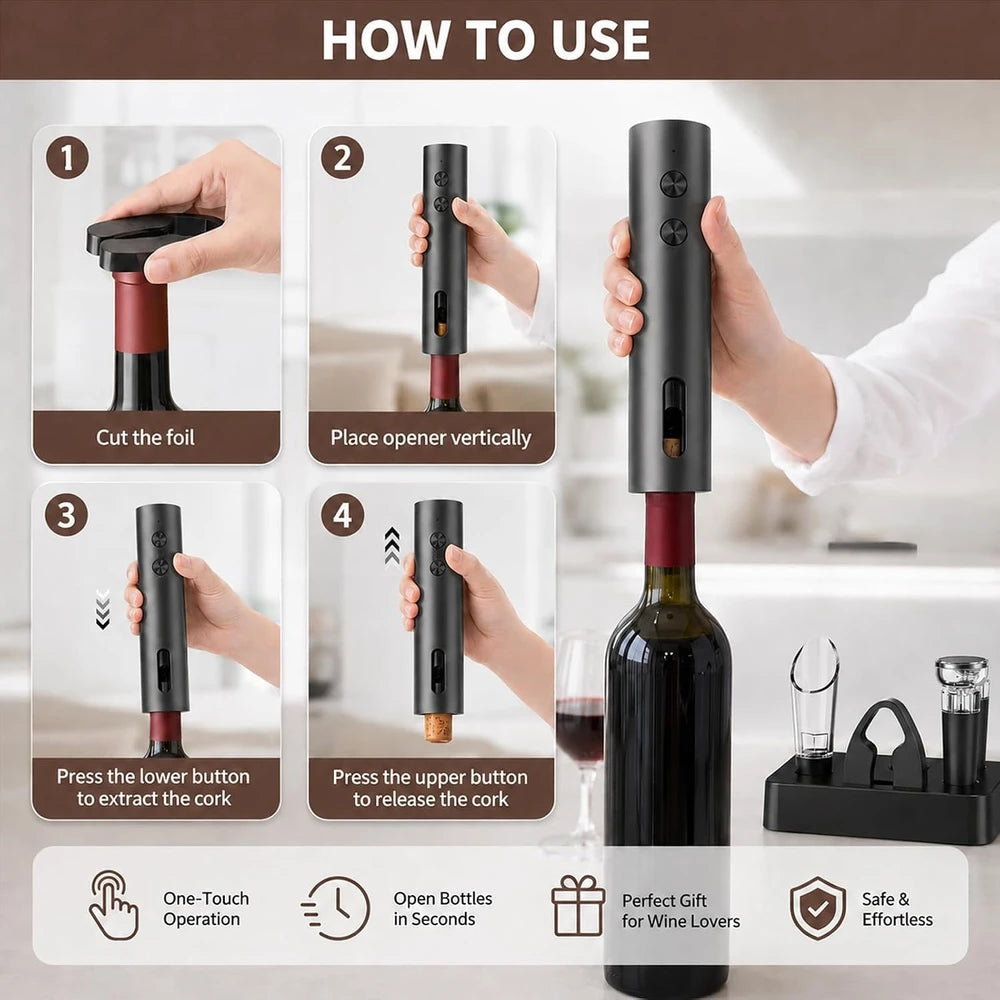 Abrebotellas eléctrico de vino, juego de abridor automático recargable