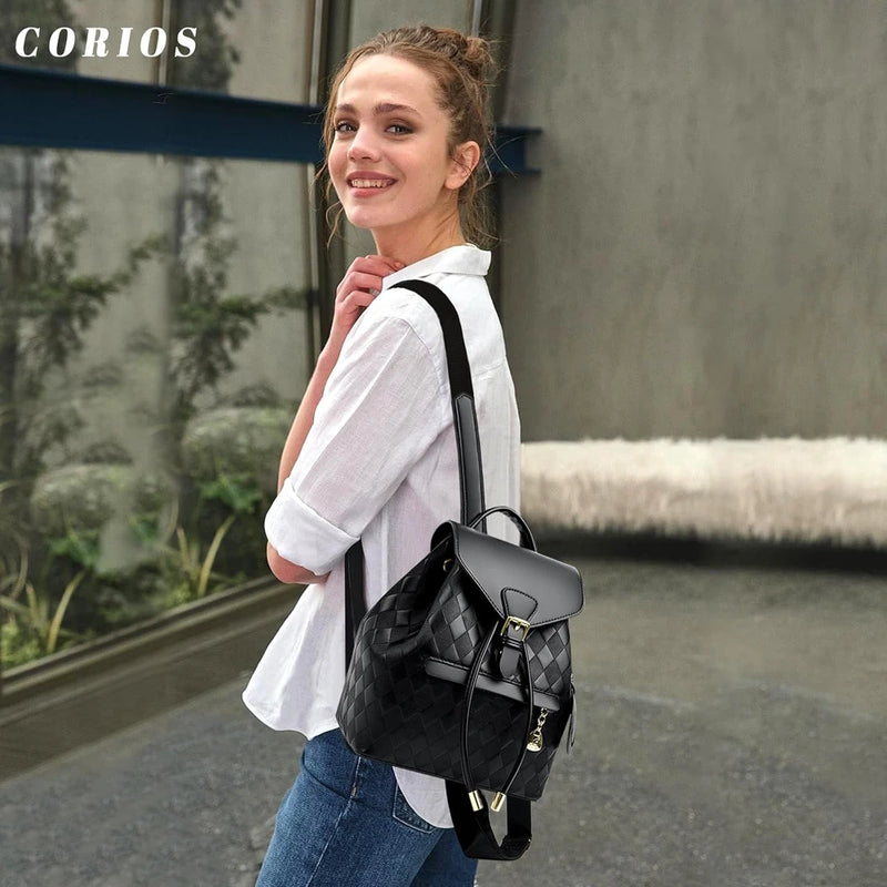 Mochila femenina casual multifunción para mujer, de cuero, de hombro, para la escuela, de viaje