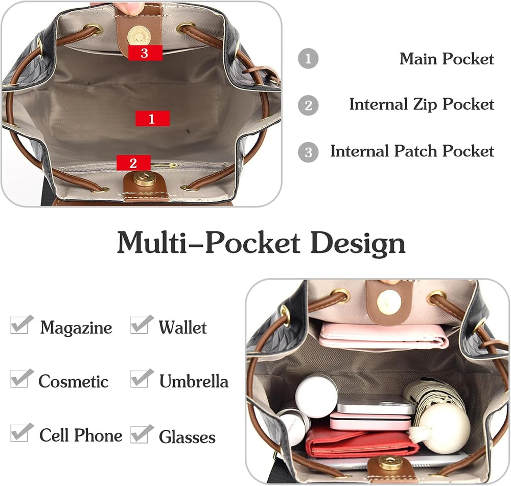 Mochila femenina casual multifunción para mujer, de cuero, de hombro, para la escuela, de viaje