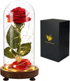 Rosa de seda eterna en cúpula de cristal, regalo de flor con luz LED de La Bella y la Bestia