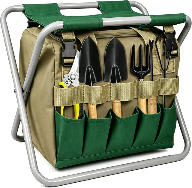 Folding Gardening Stool with Tool Tote Bag