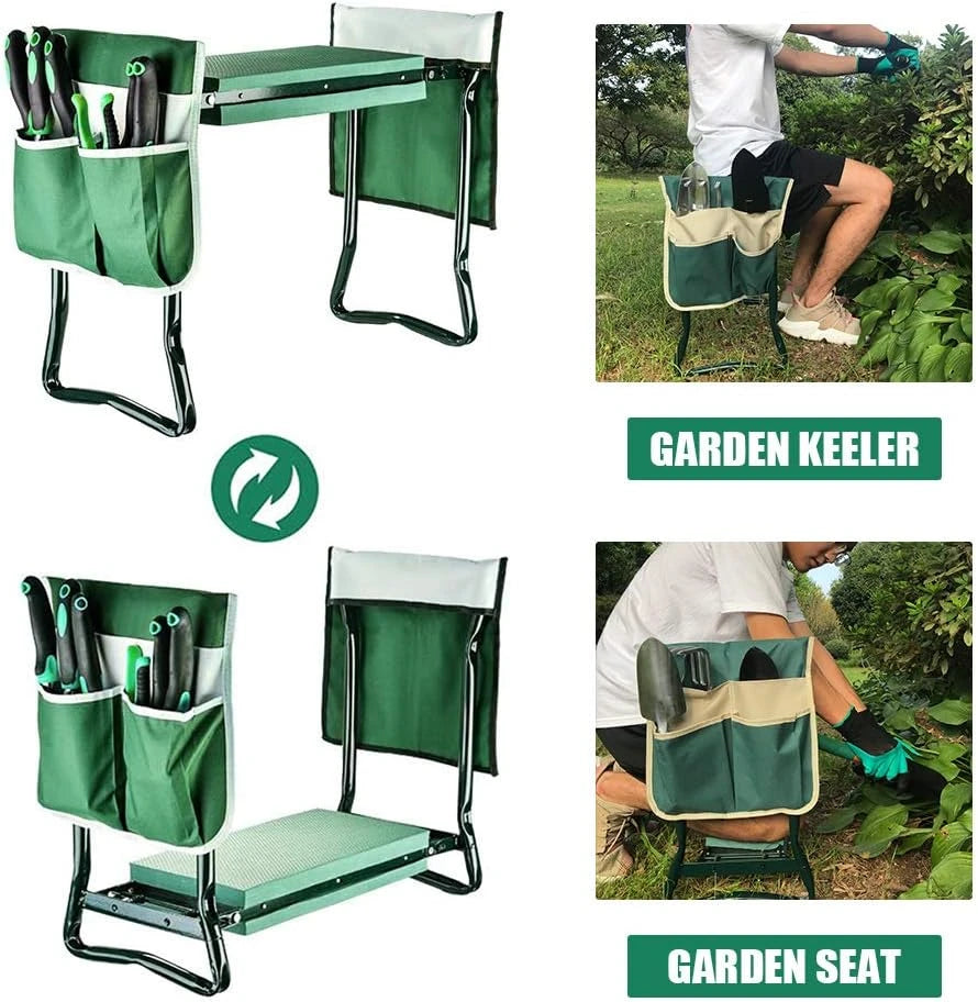 Banco de jardín plegable y asiento para arrodillarse, resistente, con bolsa de herramientas grande extraíble, guantes y almohadilla de espuma EVA suave para amantes de la jardinería