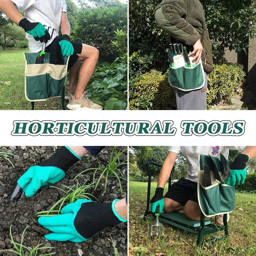 Banco de jardín plegable y asiento para arrodillarse, resistente, con bolsa de herramientas grande extraíble, guantes y almohadilla de espuma EVA suave para amantes de la jardinería