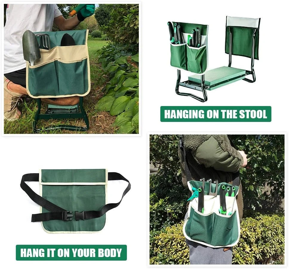 Banco de jardín plegable y asiento para arrodillarse, resistente, con bolsa de herramientas grande extraíble, guantes y almohadilla de espuma EVA suave para amantes de la jardinería