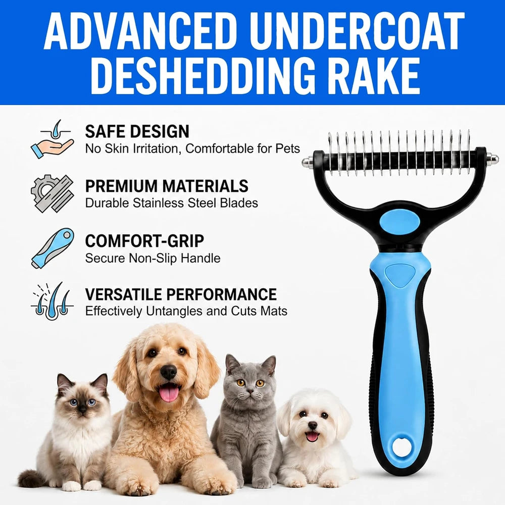 Cepillo de aseo para perros y gatos, herramienta de deslanado, peine rastrillo, removedor de pelo, herramienta de desenredado de doble cara para mascotas, cepillo de aseo, rastrillo para subpelo y peine para eliminar el pelo suelto.