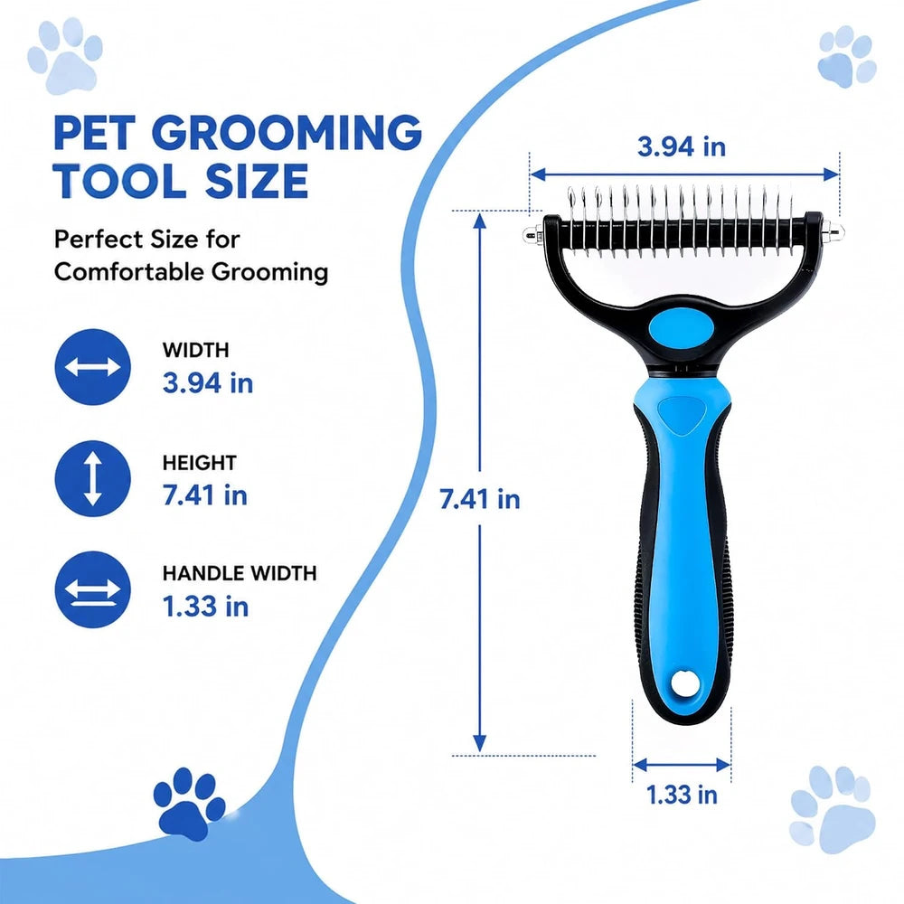 Cepillo de aseo para perros y gatos, herramienta de deslanado, peine rastrillo, removedor de pelo, herramienta de desenredado de doble cara para mascotas, cepillo de aseo, rastrillo para subpelo y peine para eliminar el pelo suelto.