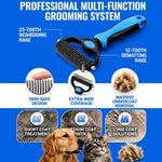 Cepillo de aseo para perros y gatos, herramienta de deslanado, peine rastrillo, removedor de pelo, herramienta de desenredado de doble cara para mascotas, cepillo de aseo, rastrillo para subpelo y peine para eliminar el pelo suelto.