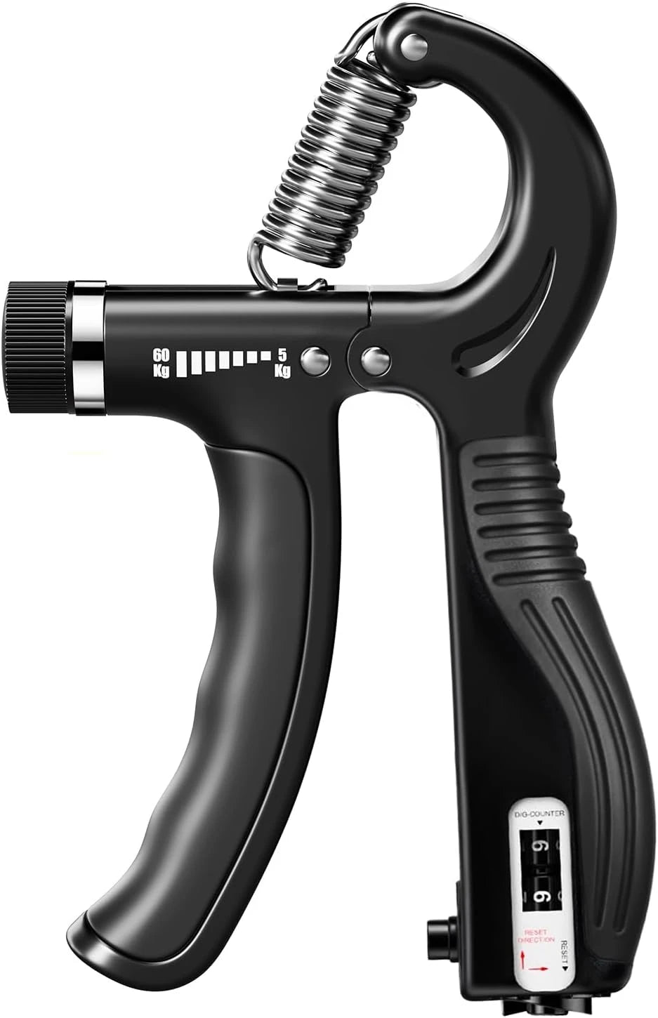 Fortalecedor de agarre de mano, ejercitador de compresión manual con resistencia ajustable de 22 a 132 lb para el entrenamiento de dedos y antebrazos, negro