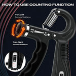 Fortalecedor de agarre de mano, ejercitador de compresión manual con resistencia ajustable de 22 a 132 lb para el entrenamiento de dedos y antebrazos, negro
