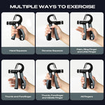 Fortalecedor de agarre de mano, ejercitador de compresión manual con resistencia ajustable de 22 a 132 lb para el entrenamiento de dedos y antebrazos, negro