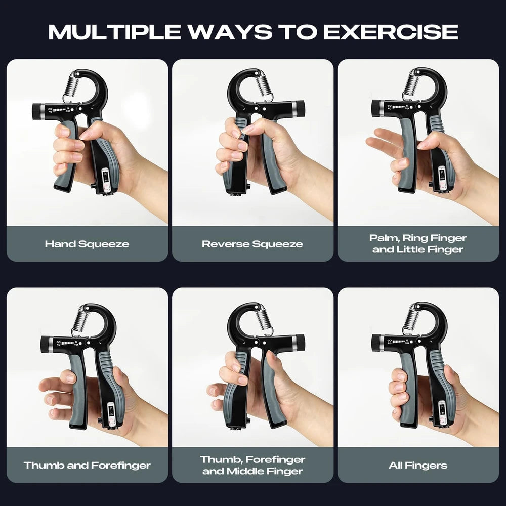 Fortalecedor de agarre de mano, ejercitador de compresión manual con resistencia ajustable de 22 a 132 lb para el entrenamiento de dedos y antebrazos, negro