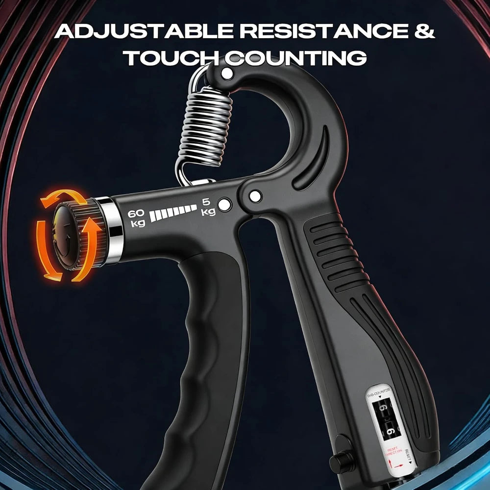 Fortalecedor de agarre de mano, ejercitador de compresión manual con resistencia ajustable de 22 a 132 lb para el entrenamiento de dedos y antebrazos, negro