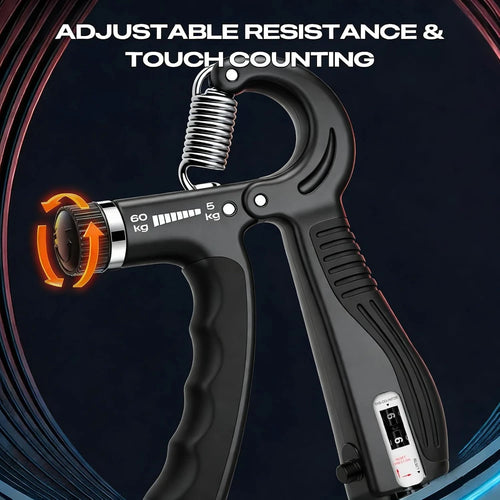 Fortalecedor de agarre de mano, ejercitador de compresión manual con resistencia ajustable de 22 a 132 lb para el entrenamiento de dedos y antebrazos, negro