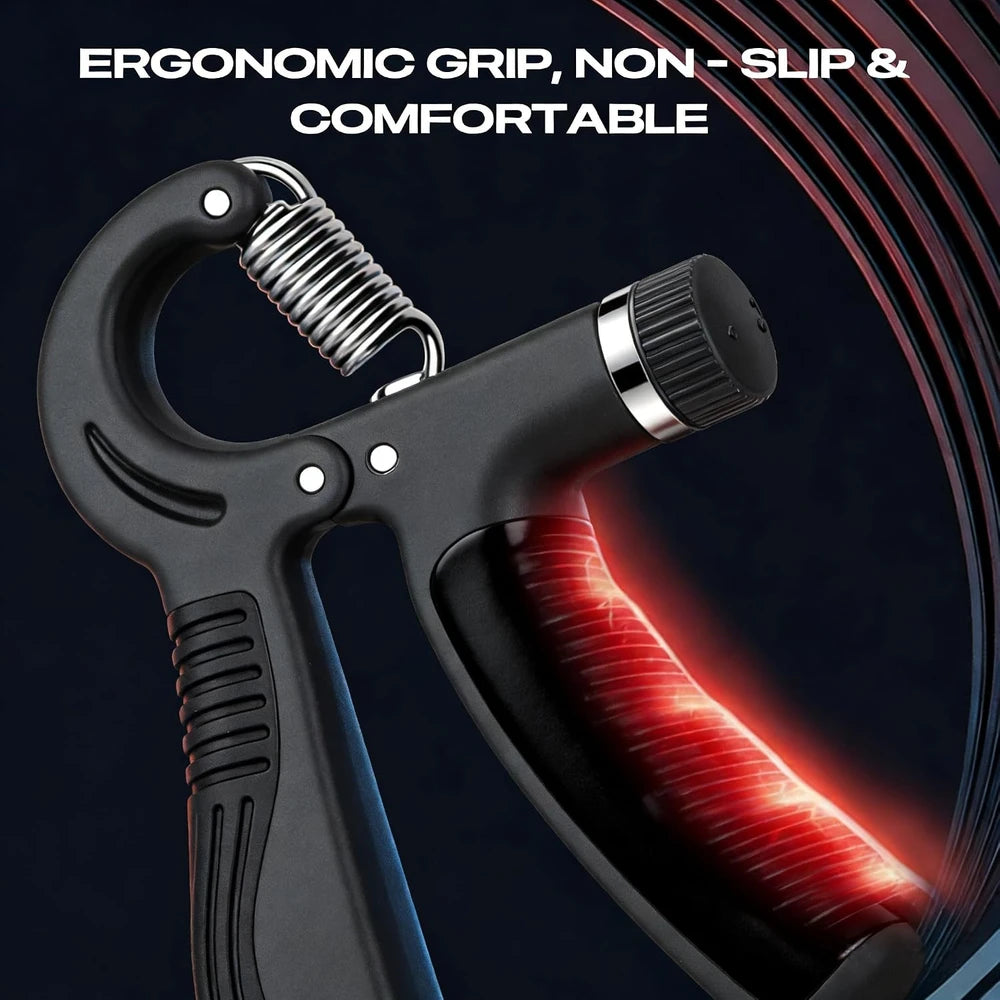 Fortalecedor de agarre de mano, ejercitador de compresión manual con resistencia ajustable de 22 a 132 lb para el entrenamiento de dedos y antebrazos, negro